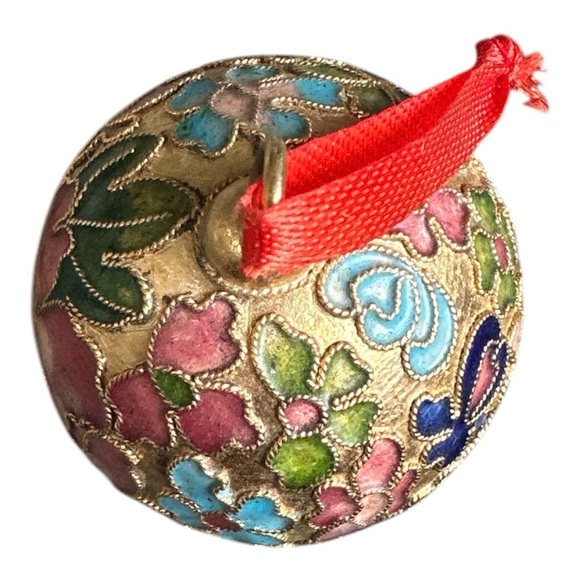 Cloisonné Vintage Christmas Ornament Floral Ball Bauble Gold Pink Green Blue - Picture 5 of 7
